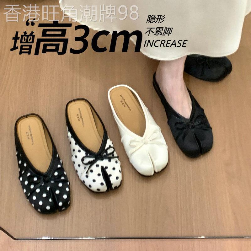 真皮包头半拖鞋女夏季2026新款巨好看波点分趾软底内增高凉拖外穿图片