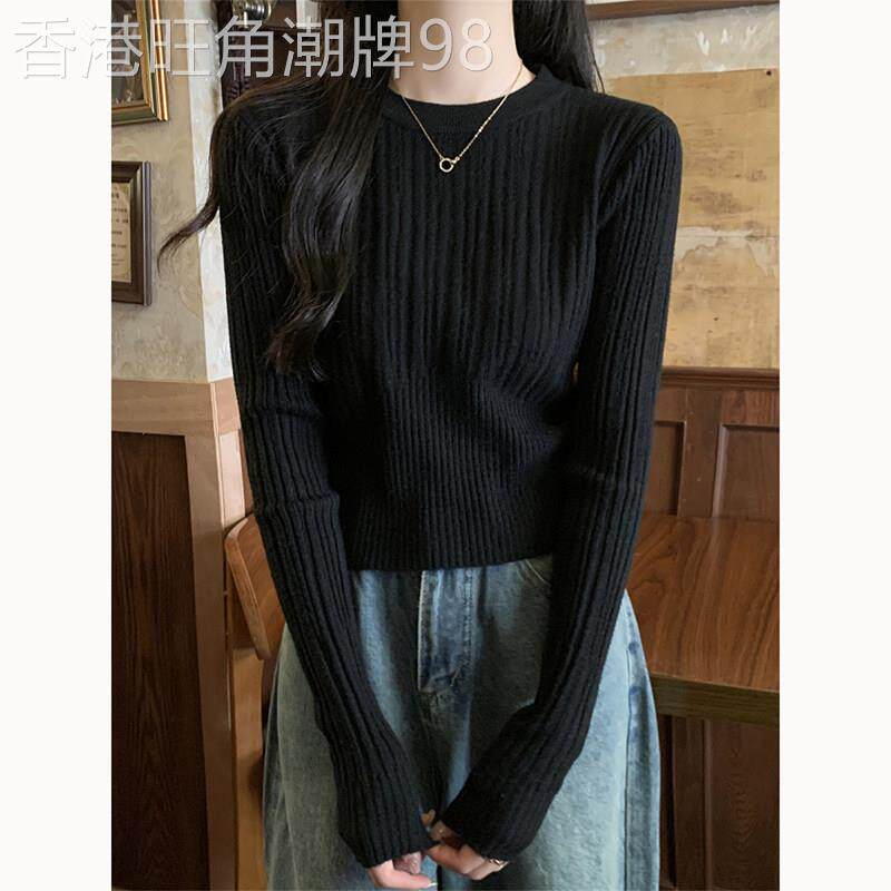 法式黑色长袖毛衣女秋冬设计感修身显瘦韩版通勤毛衣衫