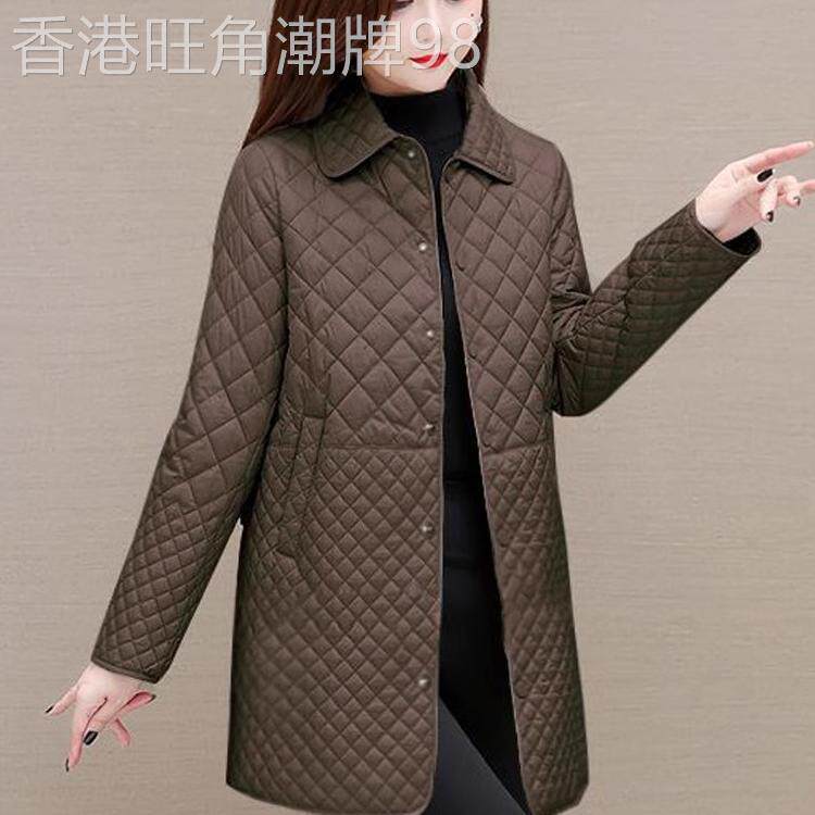 羽绒棉服女秋冬季2025年新款菱格大码胖mm中长款轻薄棉衣棉袄外套