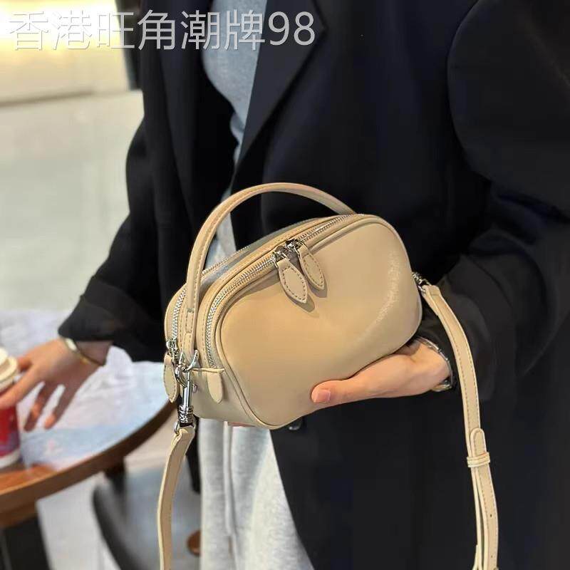 专柜品质！真皮证件包女迷你手提斜挎小方包双拉炼简约多层斜挎包