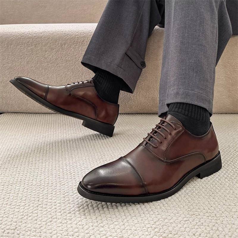 棕色皮鞋男商务正装真皮三接头牛津鞋英伦风内增高婚礼结婚新郎鞋