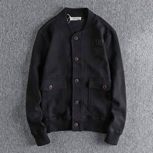 代购香港潮牌秋冬美式纽扣设计针织棒球服复古刺绣工装夹克外套男