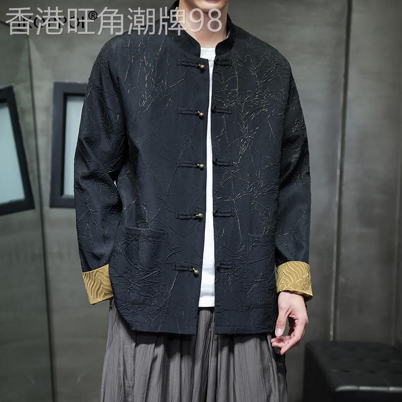 高端男士新中式唐装夹克2025春秋季复古中国风立领褶皱中山装外套