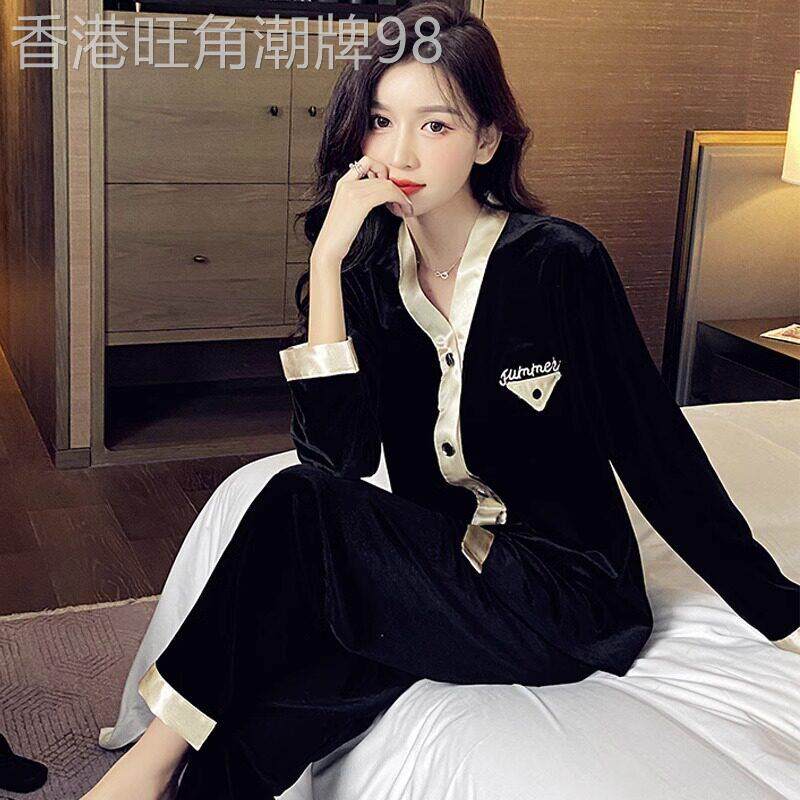 潮牌金丝绒睡衣女秋冬高端时尚长袖宽松大码性感家居服高级感套装