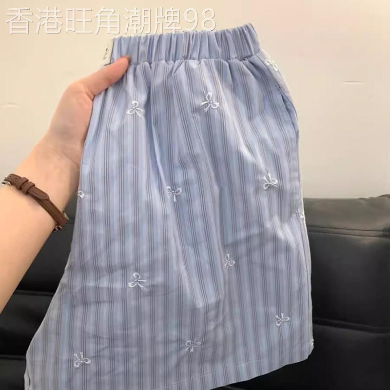 条纹蝴蝶结短裤女夏季大尺码300斤胖mm薄款宽松百搭休闲家居睡裤