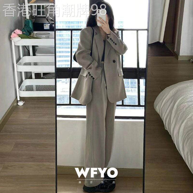 WFYO/2026春秋新款奶茶灰西装套装女休闲西服两件套通勤风小个子