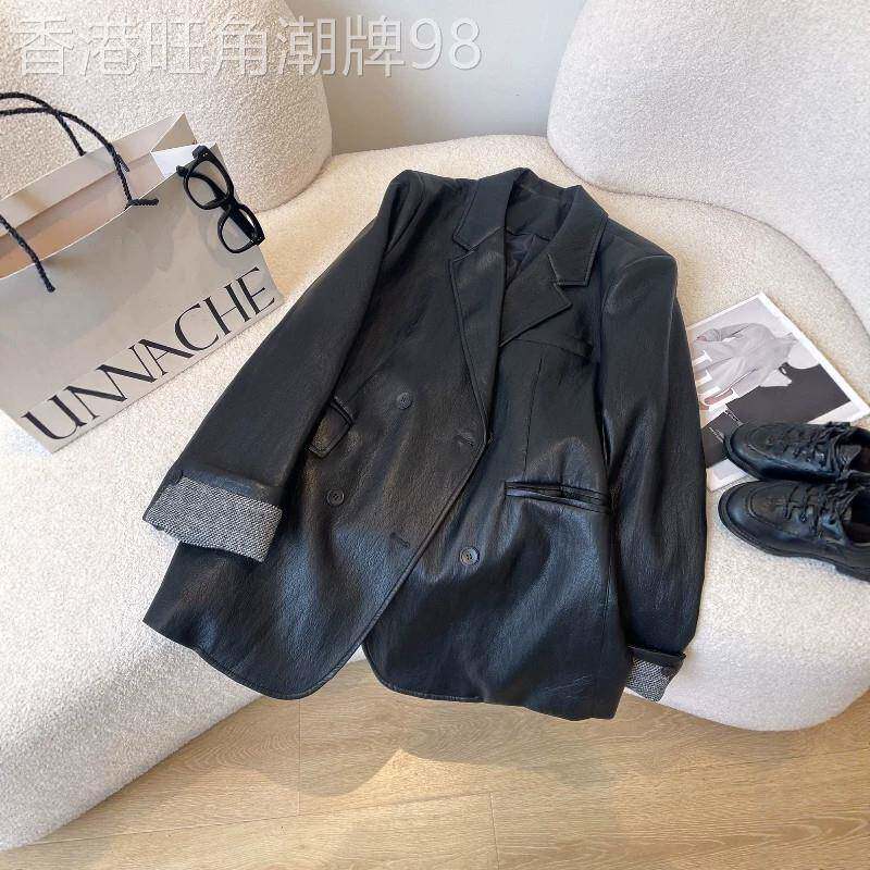 韩版黑色皮衣西装外套女2026春秋新款时尚宽松设计感皮夹克上衣潮