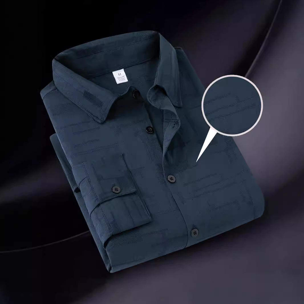 新款 跨境秋季翻领纯色单排扣男式商务长袖衬衫衬衣免烫普通格子