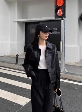 黑色短款pu小皮衣外套女2025年秋新款韩版时尚复古咖色夹克上衣