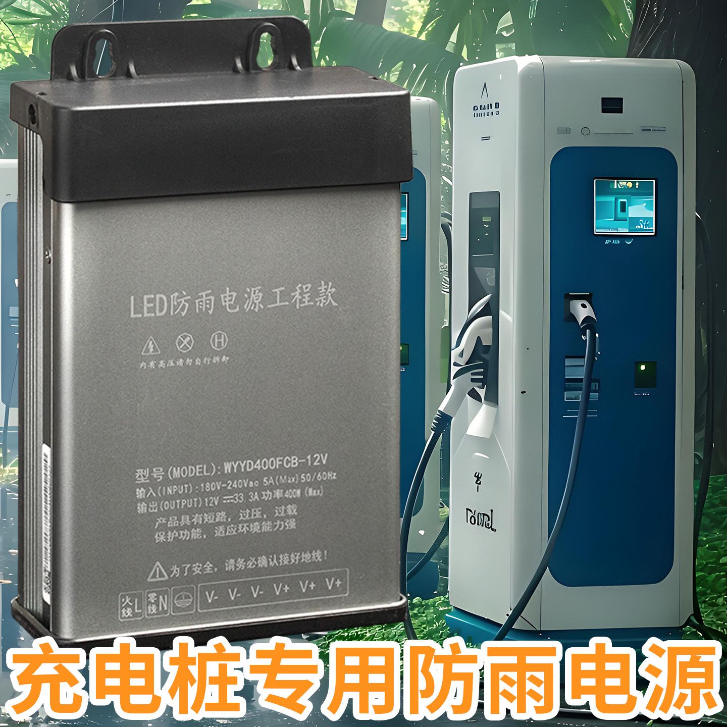 户外充电桩专用防雨开关电源12V400W24伏变压器