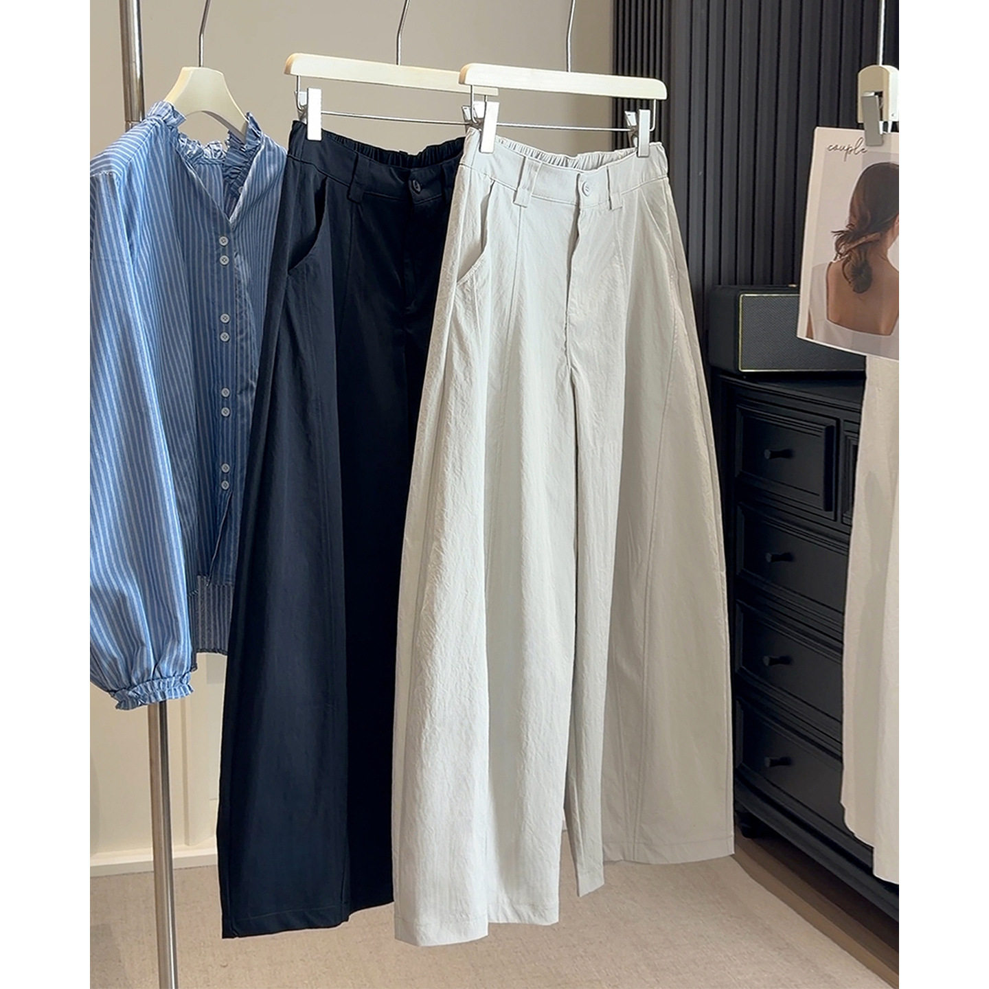 白色纯色简约宽松廓形弯刀阔腿裤男2026春季新款垂感显瘦百搭休闲