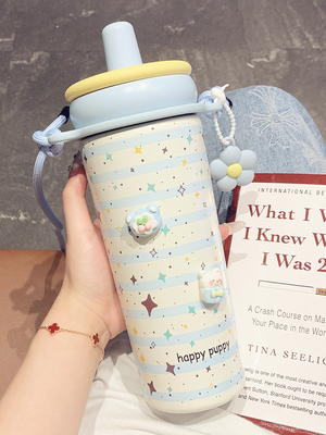 大容量保温杯女生高颜值2025新款学生陶瓷内胆分离泡茶吸管水杯子