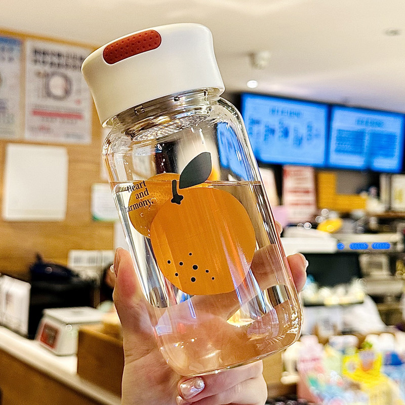 玻璃水杯女新款2025高颜值ins风500ml茶水分离杯子耐高温单层带盖