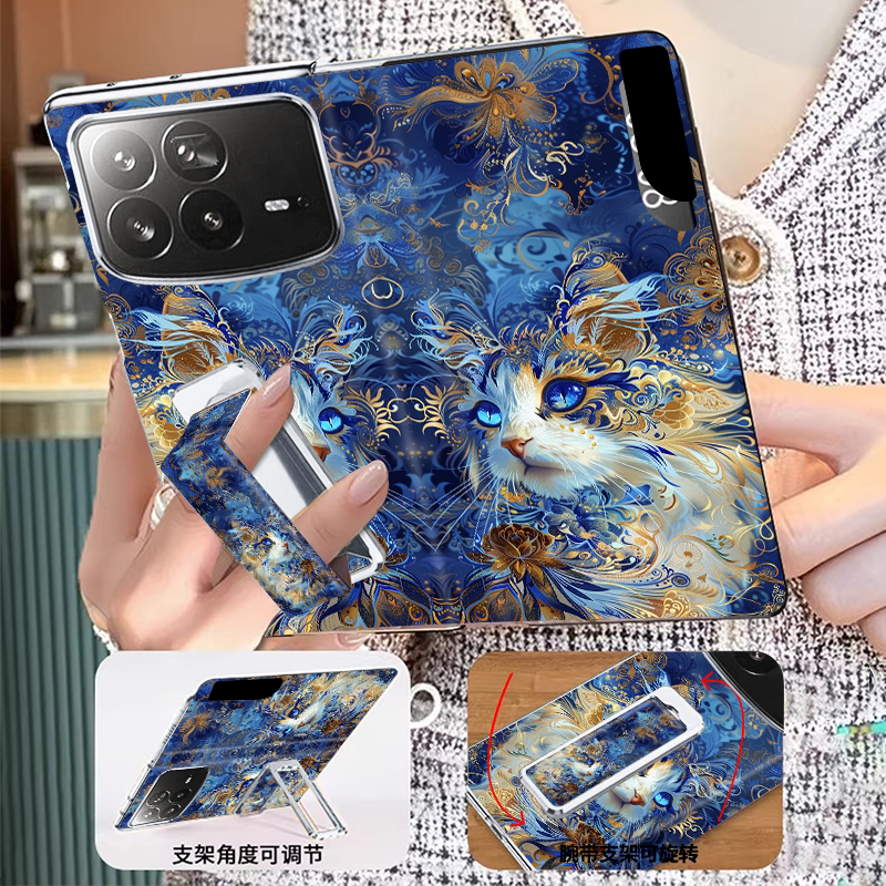 翻盖腕带支架适用小米mixfold4手机壳新款折叠屏高级感fold4创意猫咪轻奢时尚女款磁吸一体全包防摔保护套