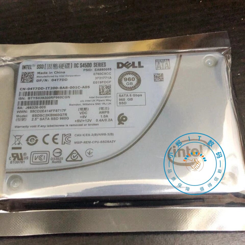戴尔 DELL 960G SSD SATA 固态硬盘04T7DD SSDSC2KB960G7R S4500 - 实物图