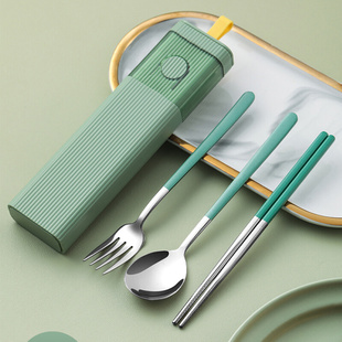 筷子勺子套装 便携餐具收纳盒子一个人用不锈钢学生上学专用上班族