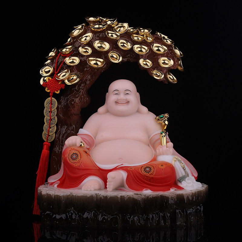 摇钱树大肚弥勒佛菩萨佛像供奉汉白玉笑佛像客厅装饰玄关开业摆件