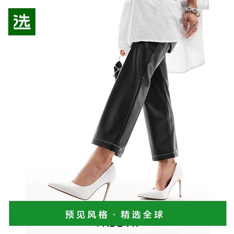 1h可退 香港直邮ASOS 女士 Paphos 设计宽版尖头高跟绸缎浅口鞋()