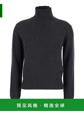 1h可退 香港直邮Ami Paris 女士 Trims 灰色高领罗纹羊绒毛衣 FKS