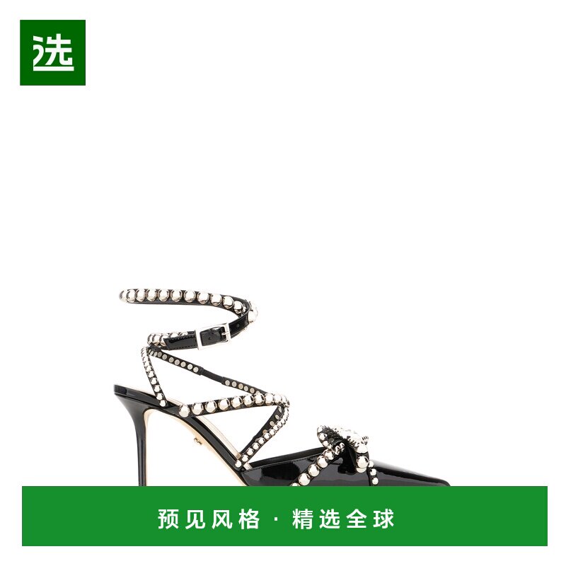 1h可退 香港直邮mach mach 女士 黑色皮质水晶铆钉浅口鞋 FW24S08