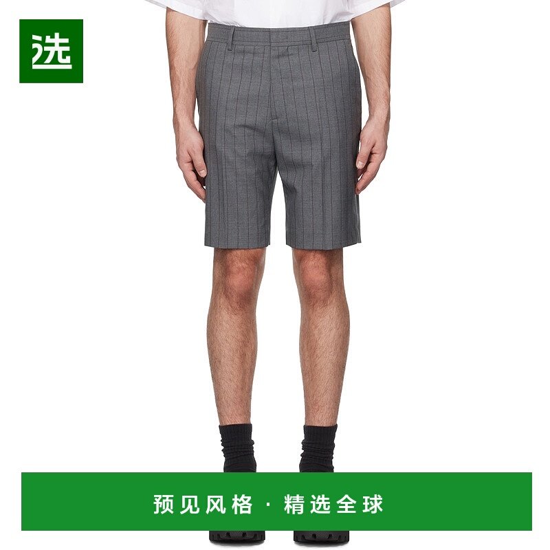 1h可退 香港直邮Moschino 莫斯奇诺 男士 灰色 Wool Pinstripe 短