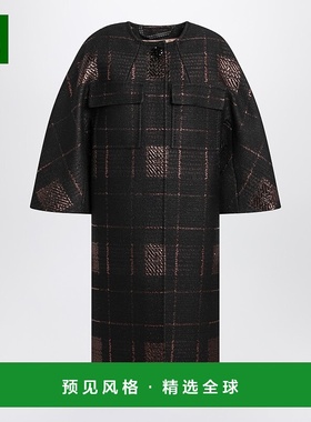 香港直邮MaxMara 麦斯玛拉 女士 黑色茧形提花金银锦缎大衣 FINAL