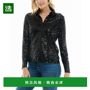 1h可退 【美国直邮】Nicole Miller|Nora 亮片纽扣前衬衫（非常黑