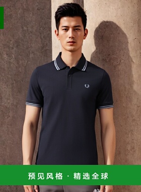 香港直发FRED PERRY佛莱德·派瑞男士海军蓝色logo刺绣polo衫M12