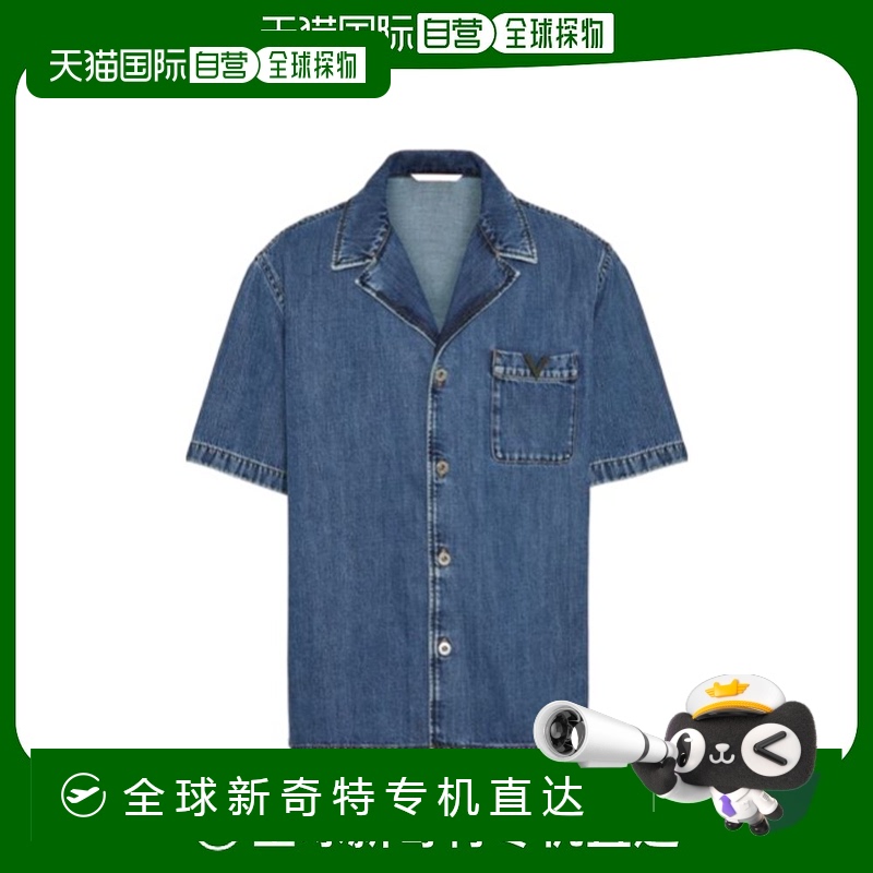 香港直邮Valentino V 形细节牛仔保龄球衬衫 5V3DB03BAA3华伦天奴
