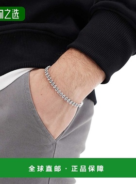 香港直邮ASOS 男士 marquise 设计防水不锈钢密镶水晶手链(银色)