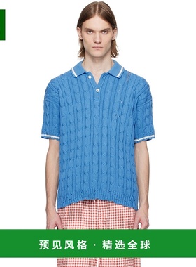 1h可退 香港直邮Marni 玛尼 男士 蓝色 Dishevelled Cable Polo