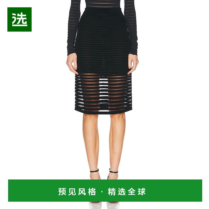 1h可退 香港直邮AlaÏa 女士 条纹铅笔半身裙 AA9J21945M863中裙