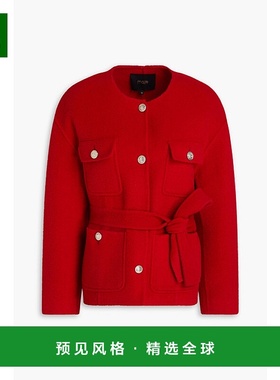 1h可退 香港直邮Maje 女士 束带羊毛混纺毛毡夹克 MFPOU01285RED