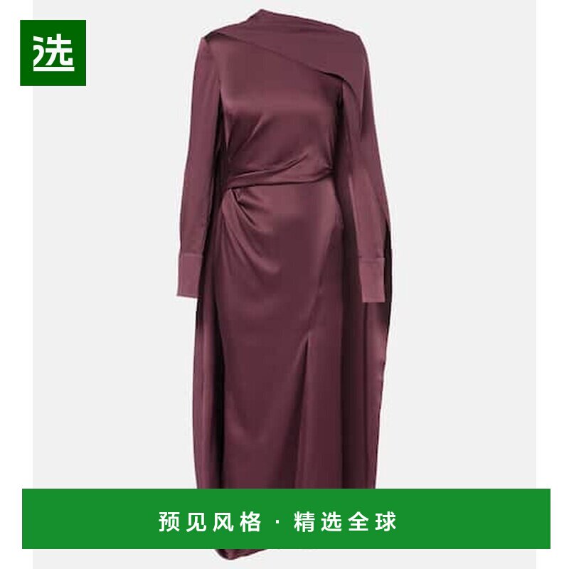 1h可退 香港直邮Erdem 女士 垂褶缎面中长连衣裙 red红色 舒适时