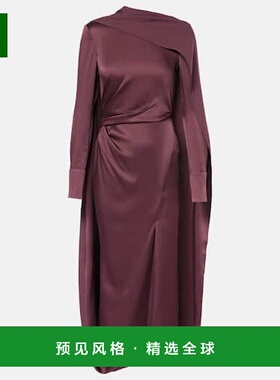 1h可退 香港直邮Erdem 女士 垂褶缎面中长连衣裙 red红色 舒适时