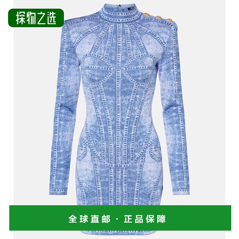 1h可退 香港直邮Balmain 巴尔曼 女士 Trompe l'œil 提花迷你连衣