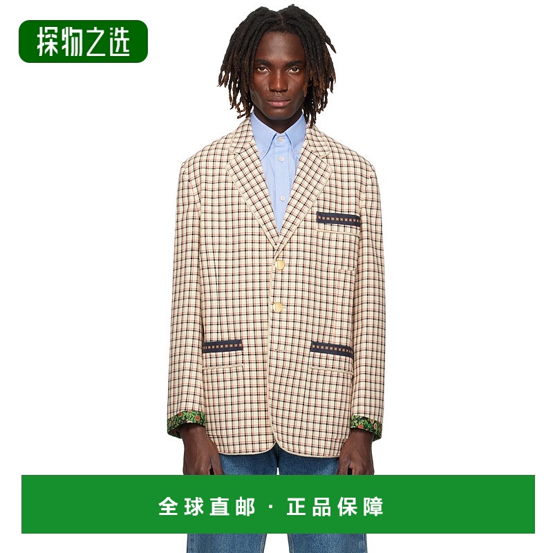 香港直邮valentino 华伦天奴 男士 米色 Check Pattern Single-Br