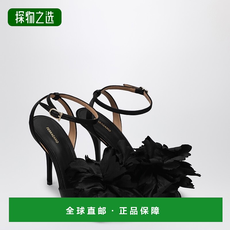 香港直邮Salvatore Ferragamo 菲拉格慕 女士 黑色绸缎花朵凉鞋 0