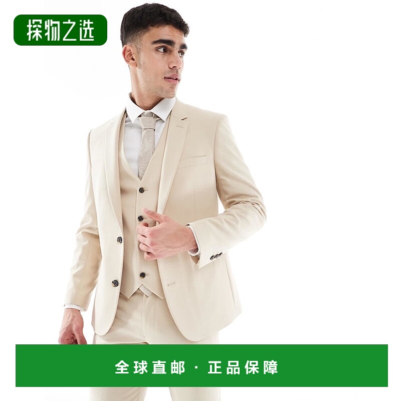 香港直邮ASOS 男士 设计紧身石头色西装外套 grey灰色 舒适时尚