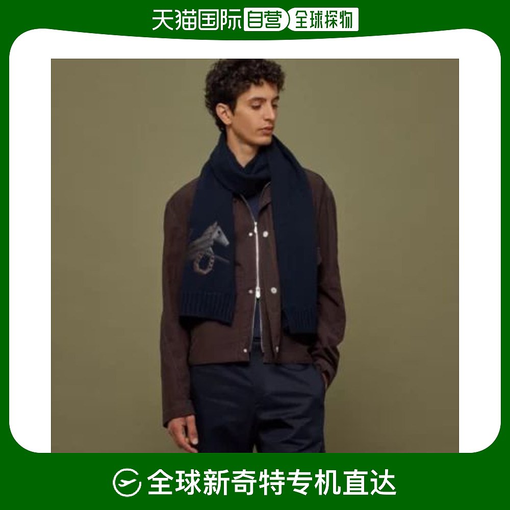 自营|预售两周hermes爱马仕围巾披肩黑色皮革贴布印花简约