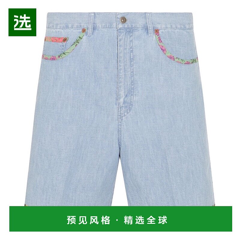香港直邮valentino 华伦天奴 男士 花卉邊牛仔短褲 6V0DD04HALM图片