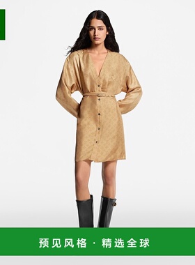 1h可退 欧洲直邮LV路易威登 Mahina女士深驼棕色真丝老花图案连衣