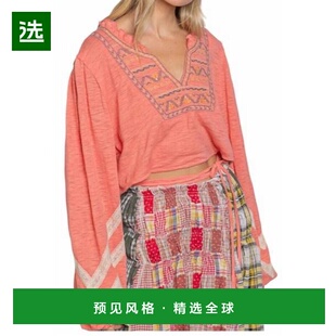 【美国直邮】POL 珊瑚色刺绣短款诗人衬衫 女装 女士精品