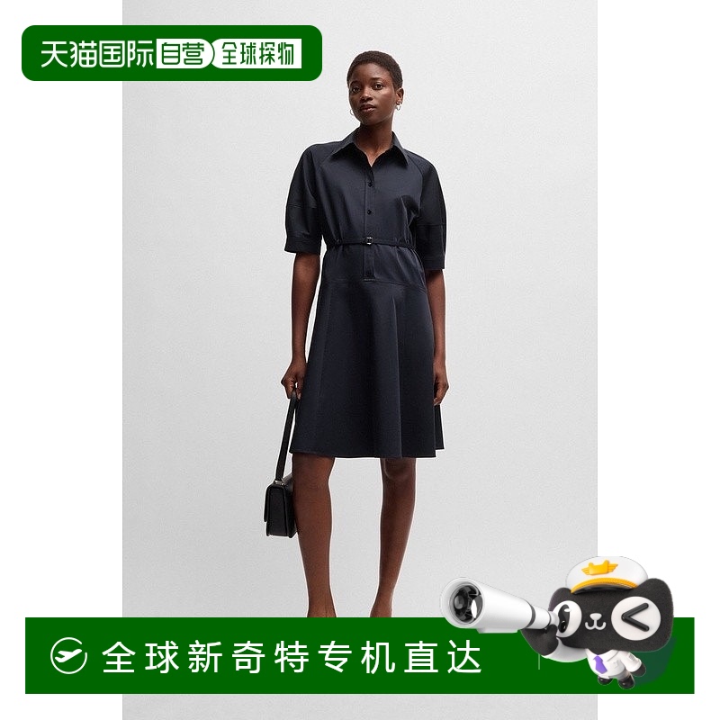 欧洲直邮HUGO BOSS雨果BOSS BLACK 弹力棉质衬衫裙 半纽扣开襟