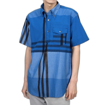 韩国直邮Engineered Garments 泡泡纱短袖衬衫 蓝色大格子棉质 MP