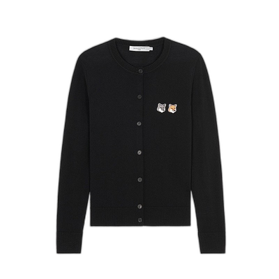 欧洲直邮MAISONKITSUNE羊毛胸部配有双狐狸头贴片开罗纹针织开衫