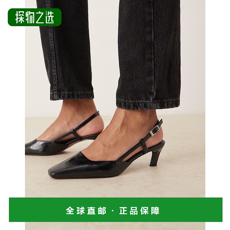 香港直邮ASOS 女士 Shadow chisel 设计鞋头露跟中跟鞋(黑色)