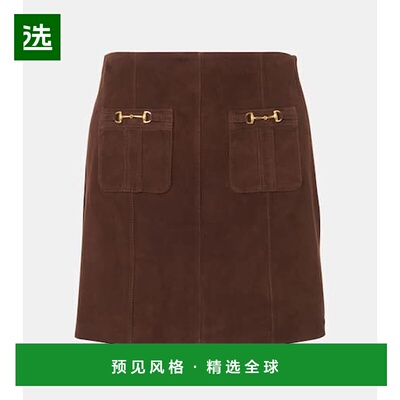 1h可退 香港直邮RIXO 女士 Wiley 绒面革迷你半身裙 brown棕色 舒