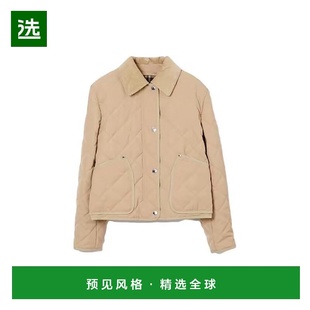 欧洲直邮Burberry 女士褐色涤纶纯色单排扣侧贴袋翻领棉服 博柏利