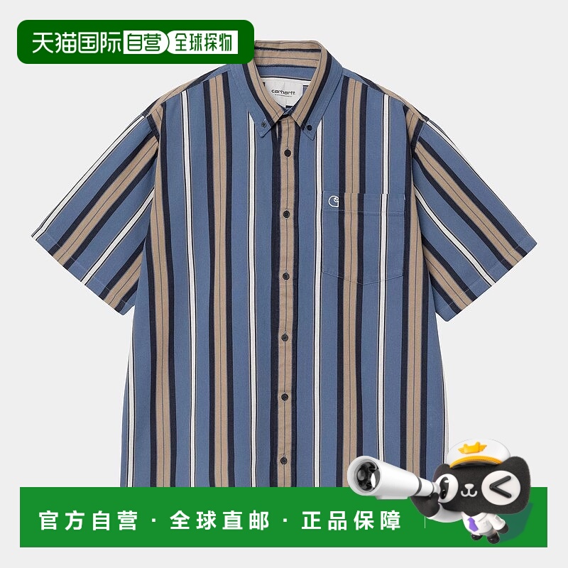 自营欧洲直邮Carhartt Wip 男士蓝色棉短袖衬衫条纹